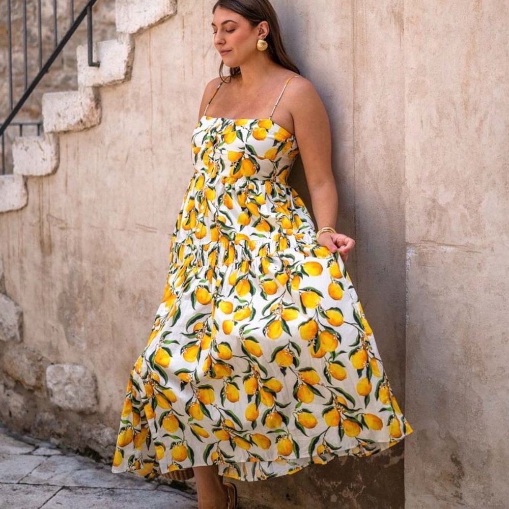 J. Crew 16 Limoncello Lemon Print Cotton Tiered Summer Plus Sundress 1X - Picture 6 of 16